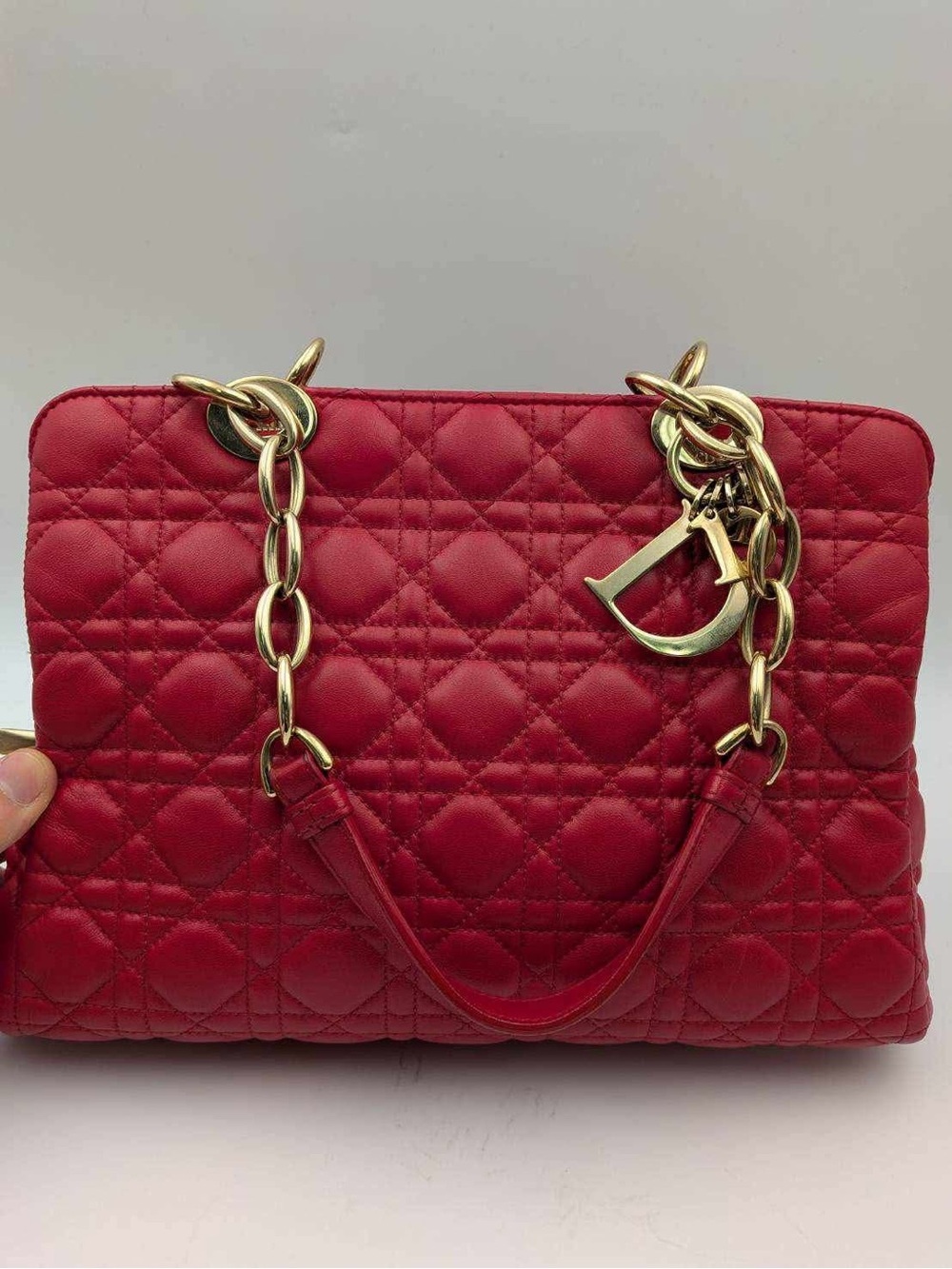 Dior Red Quilted Leather Shoulder Bag with Gold Hardware